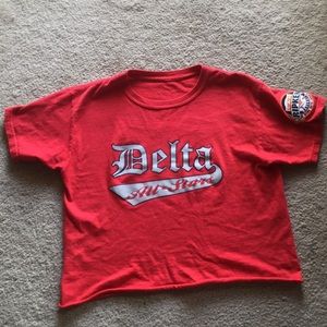 Red softball crop top